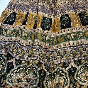 Bohemian Maxi Skirt in Green and Mustard